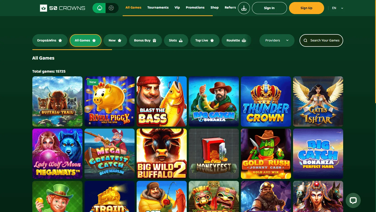 50 Crowns Casino desktop games interface